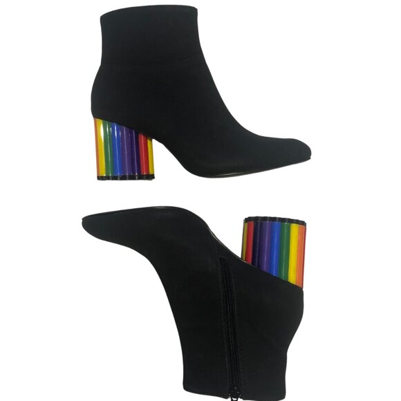 Yru RARE Rainbow Road Black Booties pride festival clubwear size 7 - Picture 2 of 13